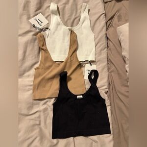 Lot of 3 Sunday Best Vincent Seamless Ribbed Crop Tops - Black, White, Tan